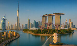 Dubai und Singapur (von links, Bild: KI-Montage)